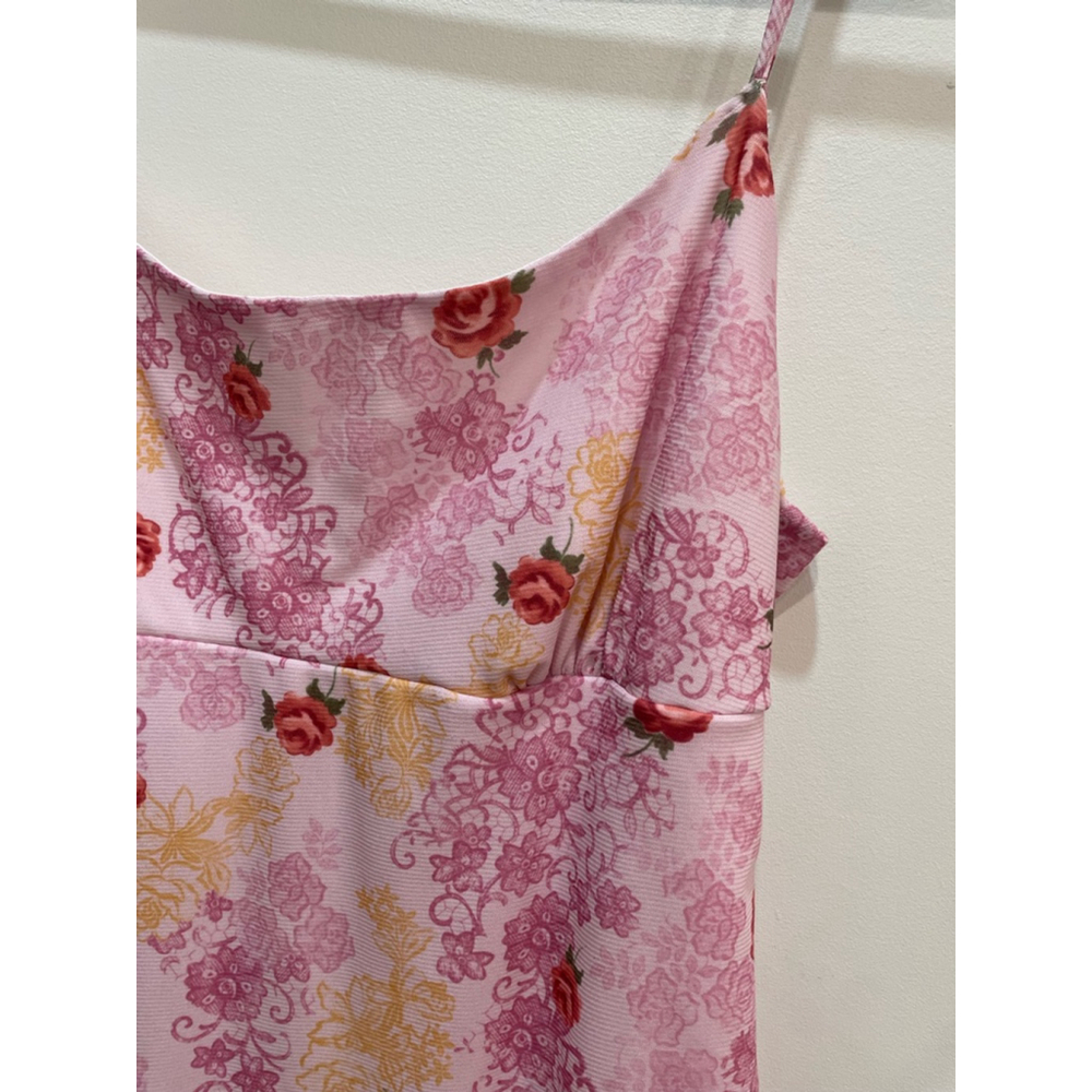 Vintage Y2K Pelican Cove Babydoll Dress L Pink Floral Spaghetti Strap Asymmetric - Picture 2 of 9